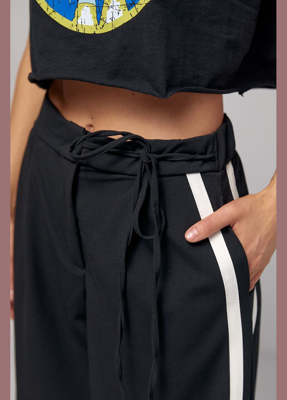 Жіночі брюки з лампаси на зав'язці - чорний Lurex (282958399)