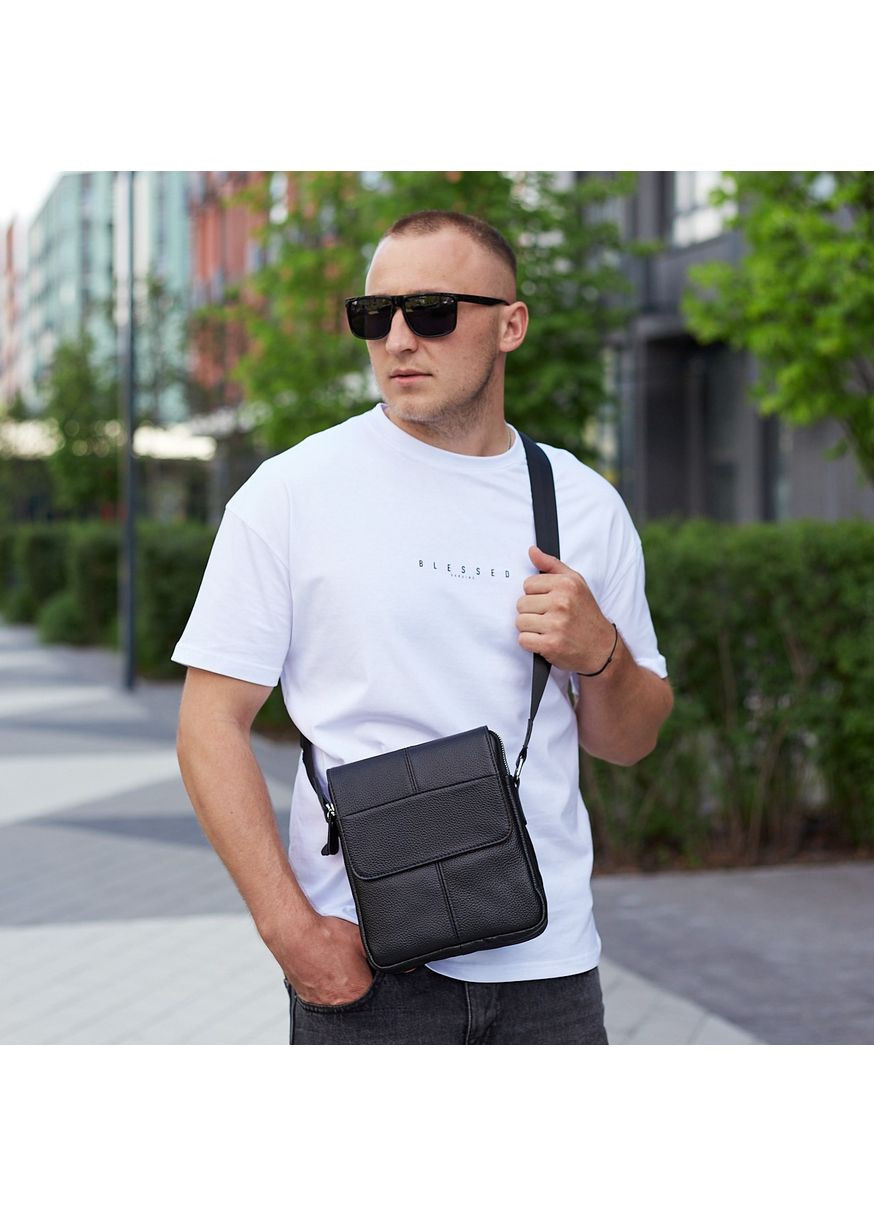 Шкіряна чоловіча чорна сумка через плече м'яка TD-21334A Bexhill (336552114)