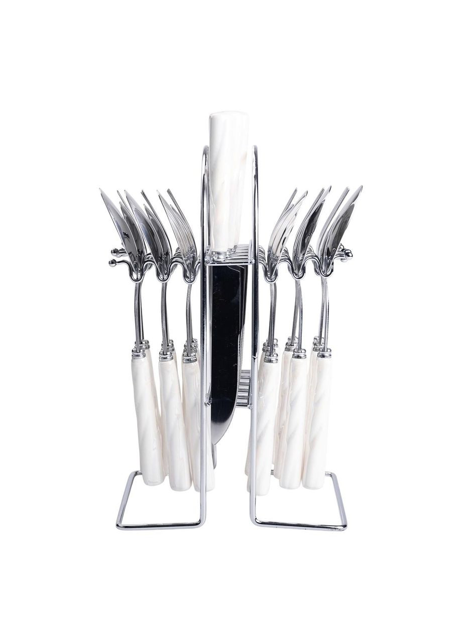 Набір столових приборів на підставці 24 предмети з керамічними ручками, сріблястий Yiwu (325449605)