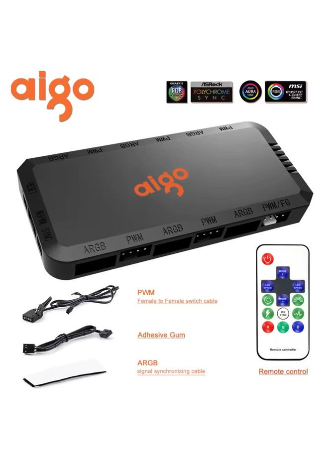 PWM-контролер APC1 для вентиляторов и ARGB подсветки 5V 3Pin хаб питания (PMW/FG, 6xARGB, 5xPWM) + Пульт Aigo (352198732)