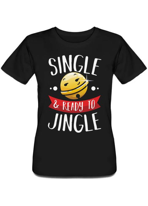 Чорна літня жіноча новорічна футболка single & ready to jingle (чорна) Fat Cat
