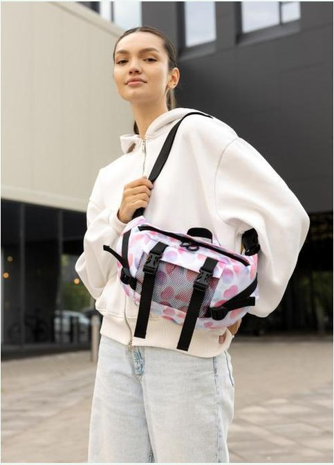 Сумка на пояс через плечо женская текстильная Черно-белый 35557 Sambag (334673934)