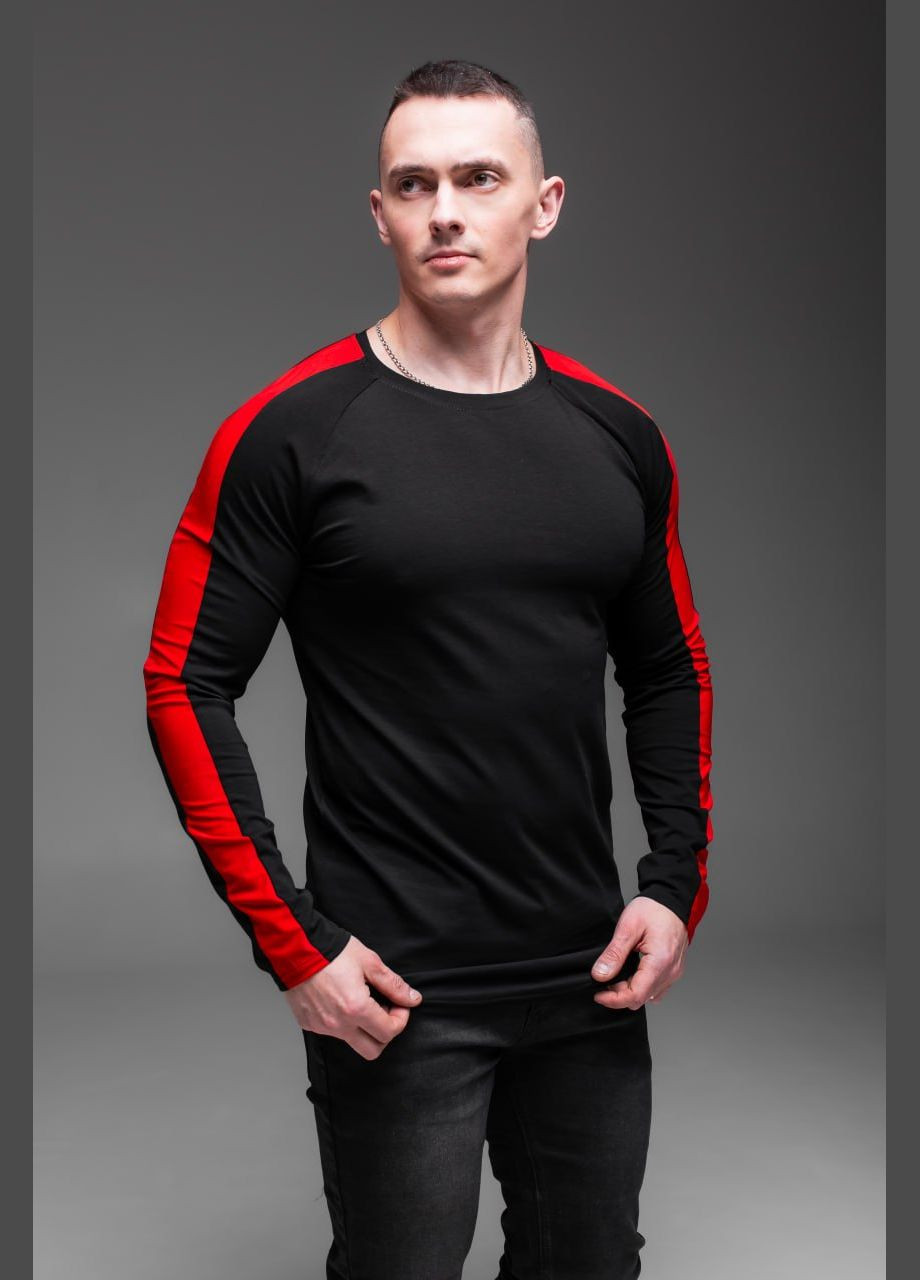 Черная мужской черный лонгслив с красными полосками. No Brand