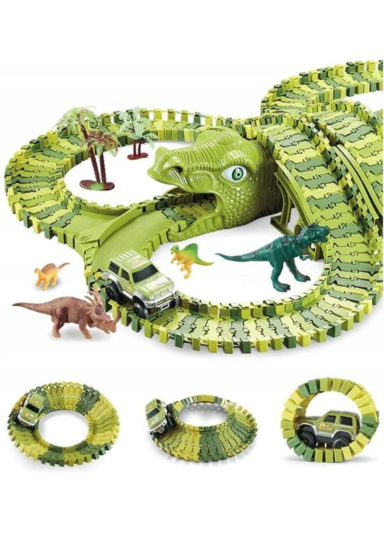 Дитячий автотрек із динозаврами 320 деталей 480 см 2 машинки No Brand (363042436)