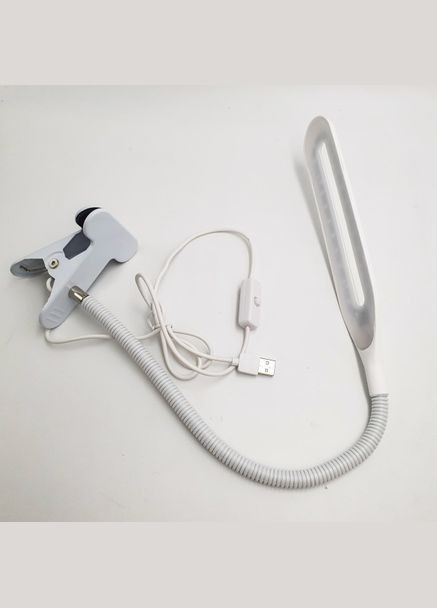 Гнучка настільна лампа світлодіодна LED на прищіпці BL-02 USB кабель Біла Beluck (365752138)