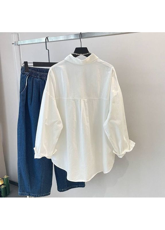 Белая повседневный рубашка однотонная DK/DL Мода без кордонів с длинным рукавом