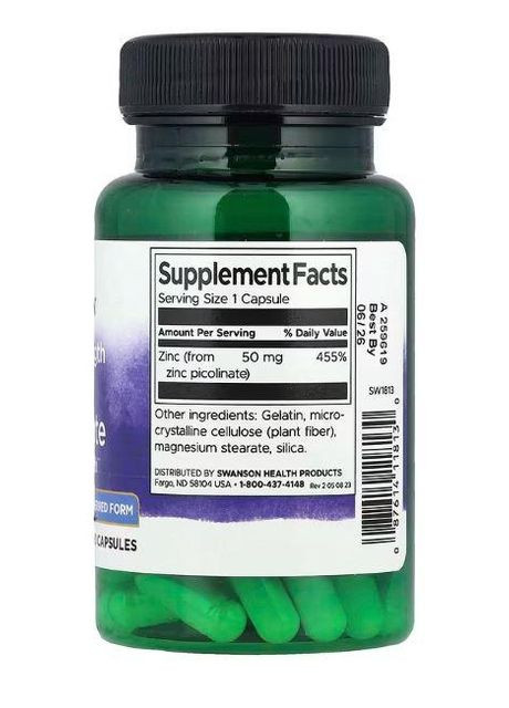 Піколінат цинку, Zinc Picolinate,, 50 мг, 60 капсул Swanson (371738063)