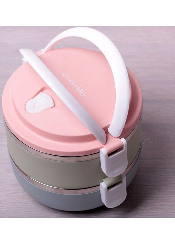 Ланч-бокс Food Box 2 емкости 700мл контейнер для еды с нержавеющей сталью и ручками Kamille (368988512)