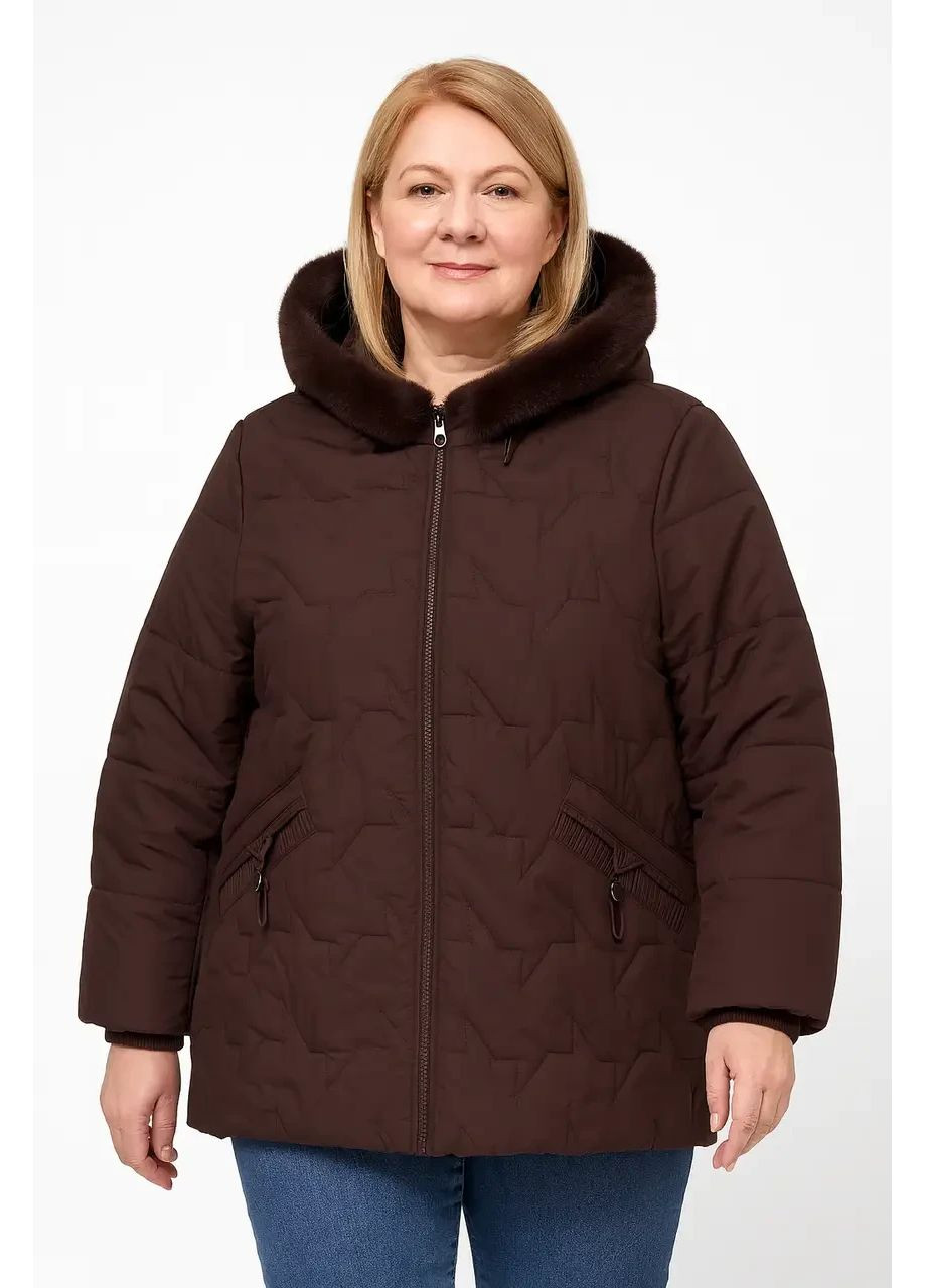 Коричнева зимня жіноча зимова куртка шоколадного кольору батал (5282) 3xl No Brand