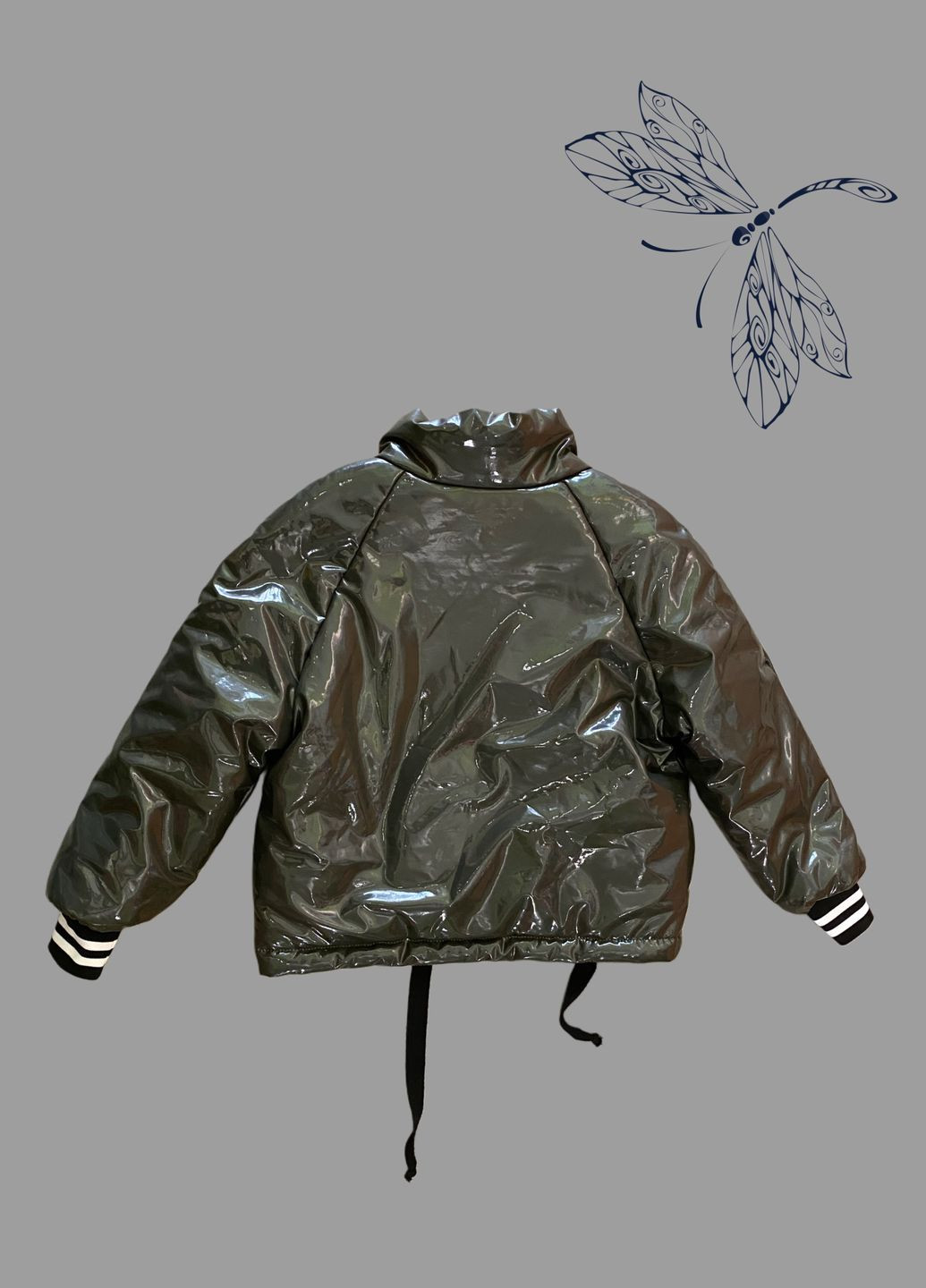 Оливкова (хакі) демісезонна куртка лакова для дівчинки хакі Baby Angel