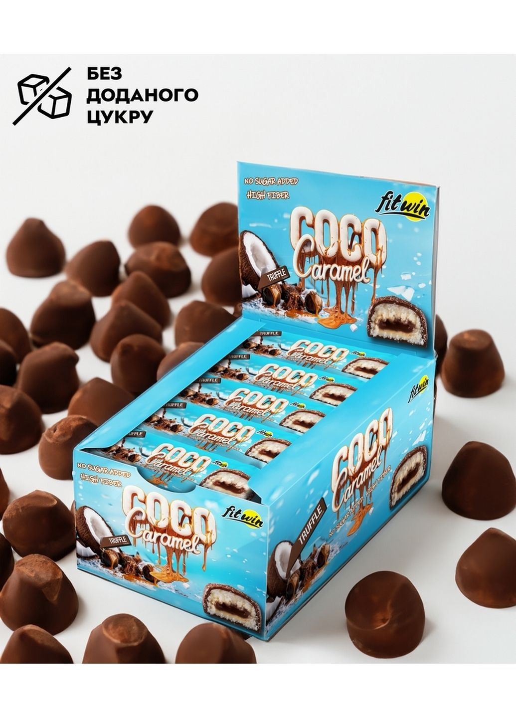 Батончик Coco Caramel No Sugar Added, 20*40 грамм Трюфель FitWin (295899334)
