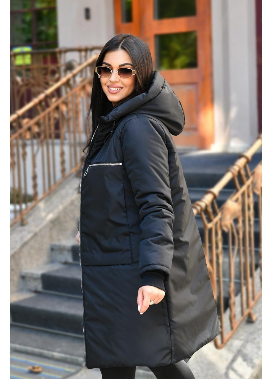 Чорне зимнє Жіноче зимове пальто з капюшоном, утеплене No Brand