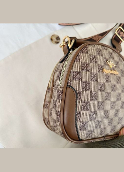 Сумка напівкругла на плече з екошкіри з металевою фурнітурою клітинка світло-коричнева (sku_1751СК) No Brand (330575854)