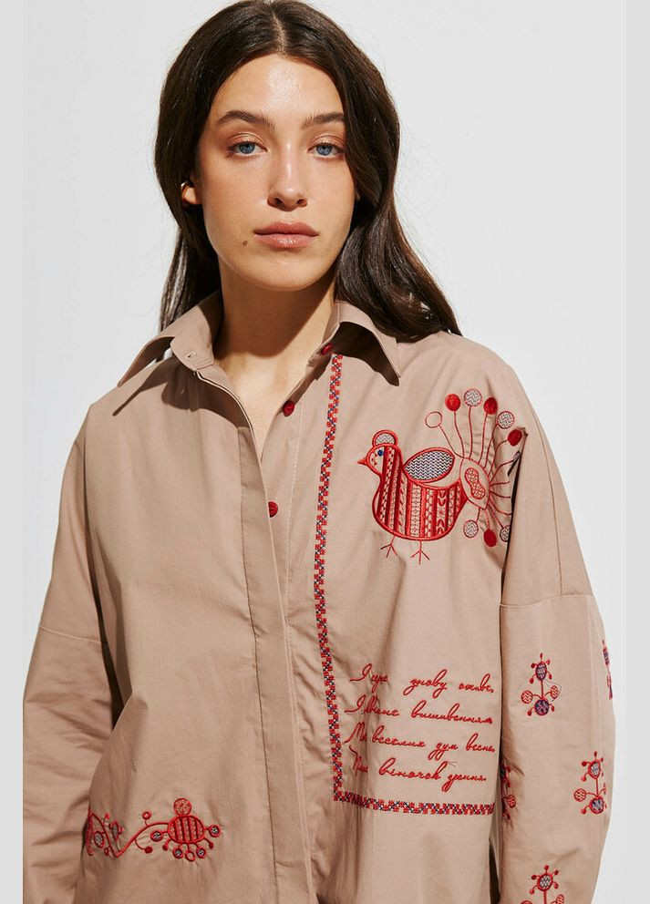Жіноча сорочка бежева з вишивкою віршів MKRM4256-3 Modna KAZKA (336933816)