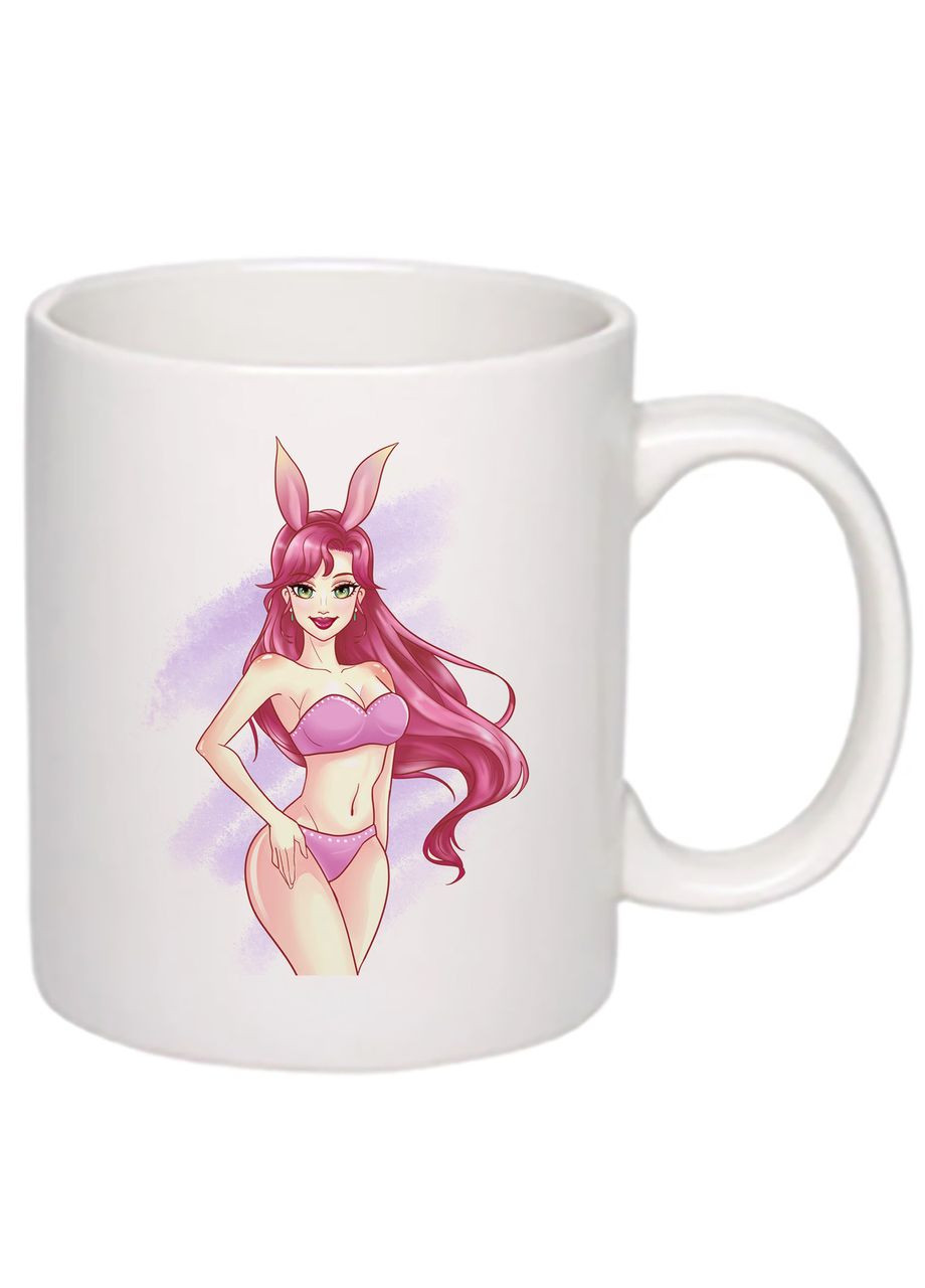 Чашка новорічна з дівчиною кроликом 330мл (колір чорний) (16857) No Brand (312487003)