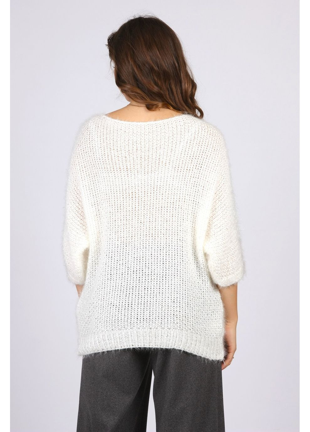 Молочний демісезонний светр укорочений жіночий 99048 в'язка молочний Актуаль