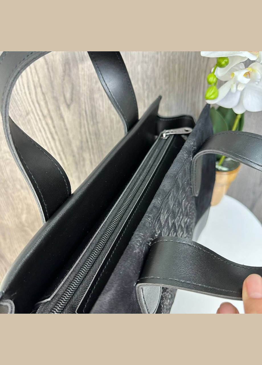 Жіноча замшева сумка з тисненням чорна рептилія Turkey (312503321)