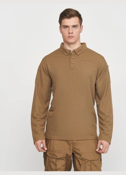 Футболка Поло тактична з довгим рукавом Tactical Long Sleeve Polo Shirt Quick Dry DARK COYOTE Mil-Tec (315821830)