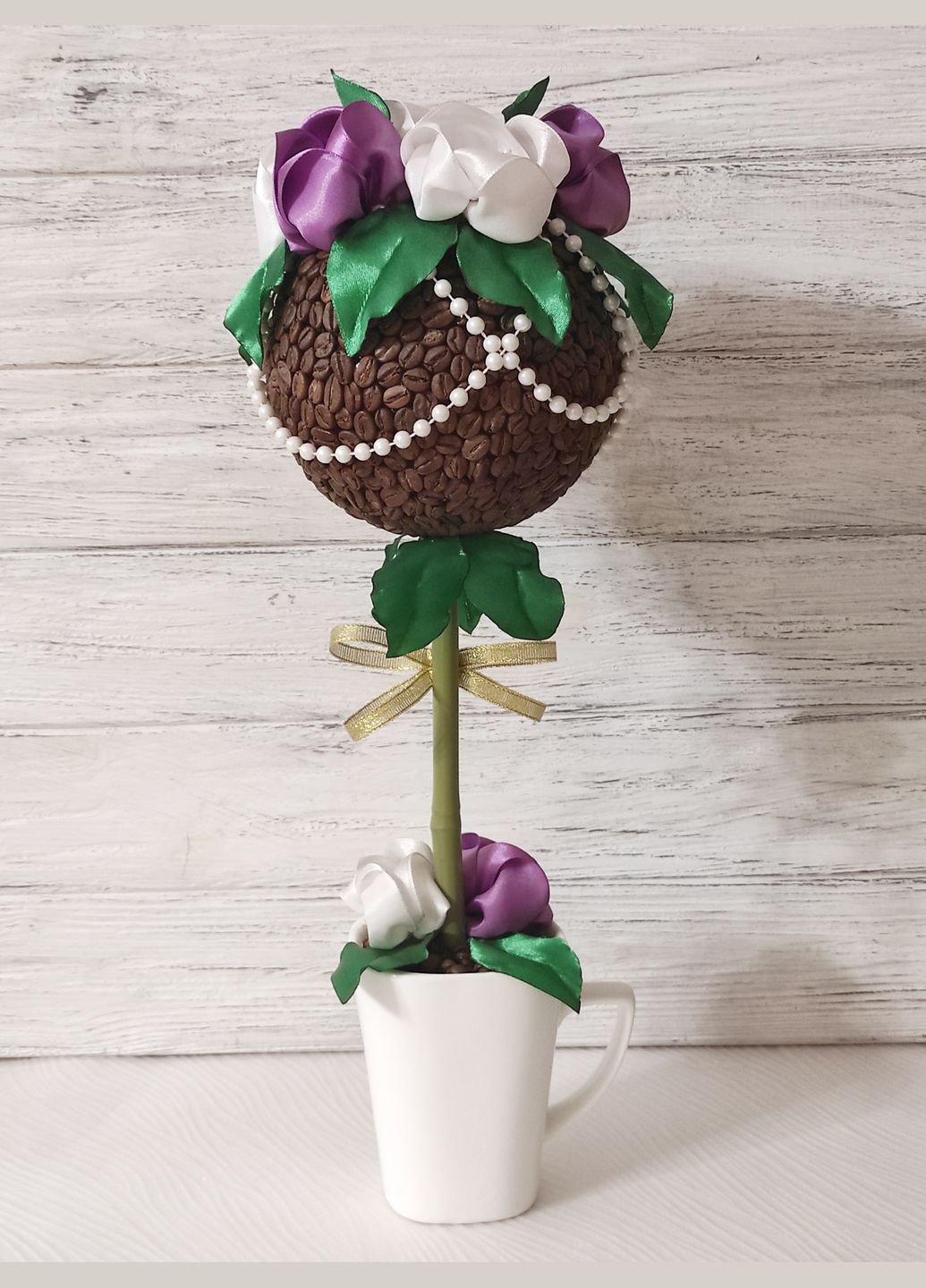 Сувенір статуетка Топіарій (дерево щастя) з кави і атласними стрічками ручна робота хенд мейд подарунок SuvenirPodarokZP (307167363)