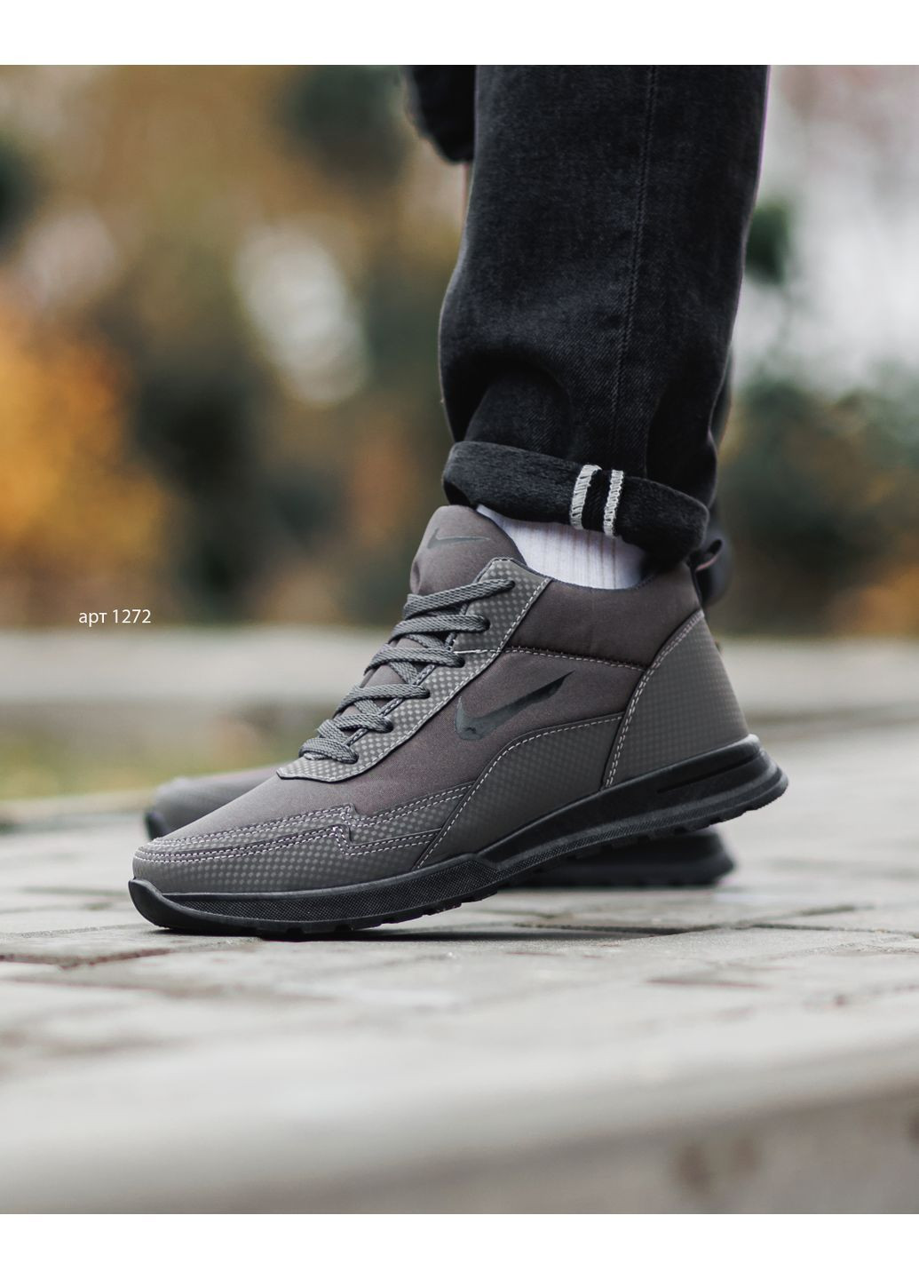 Серые зимние кроссовки nk wave grey sheepskin lining No Brand