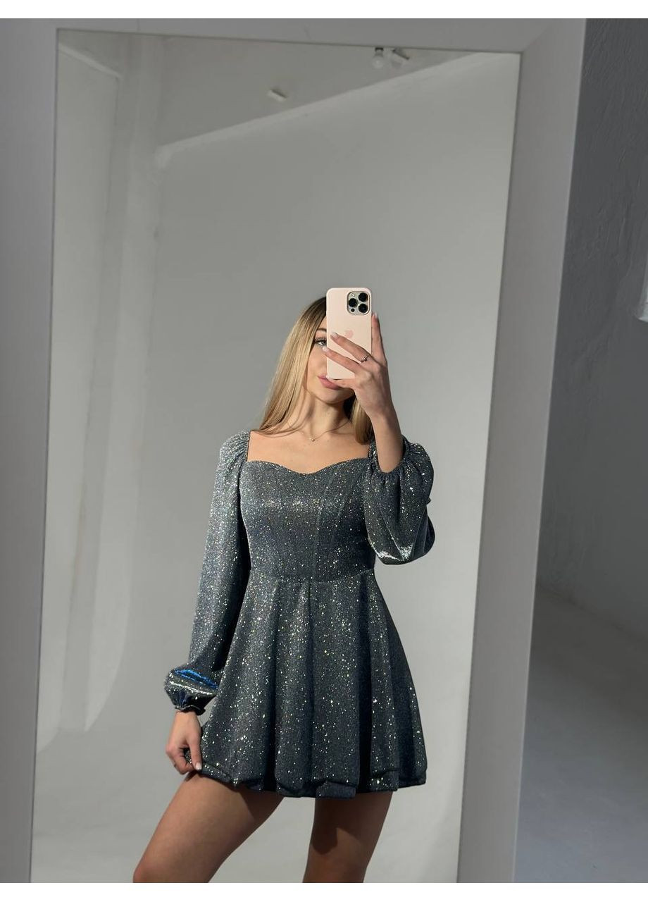 Графітова коктейльна корсетна сукня з люрексу з подвійною спідницею — вечірня елегантність 🖤 (замір в описі) DK/DL Мода без кордонів однотонна