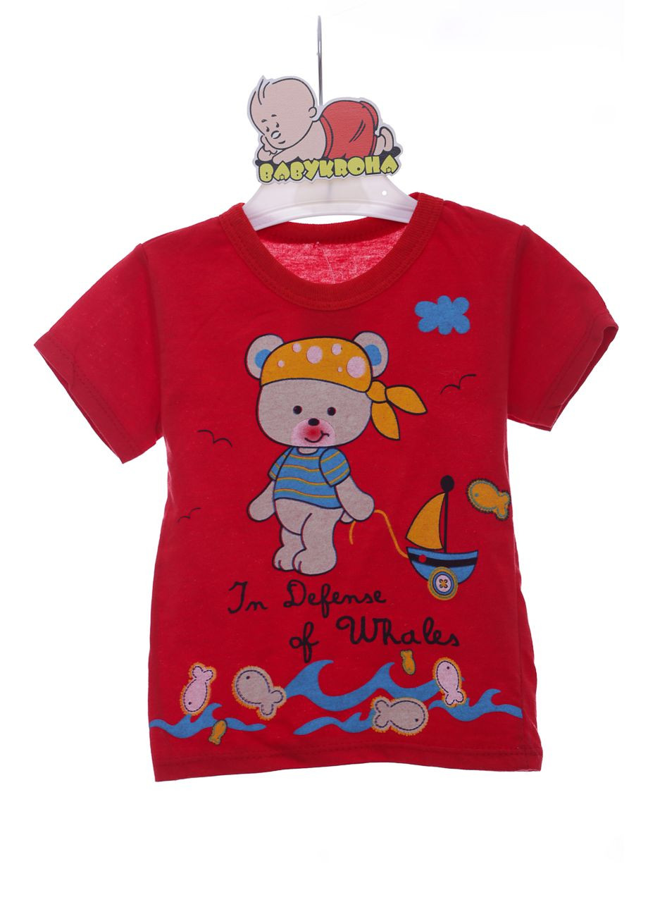 Комбинированный летний шорты с футболкой для мальчика трикотажные мишка красный 74 см (37898) BABYKROHA