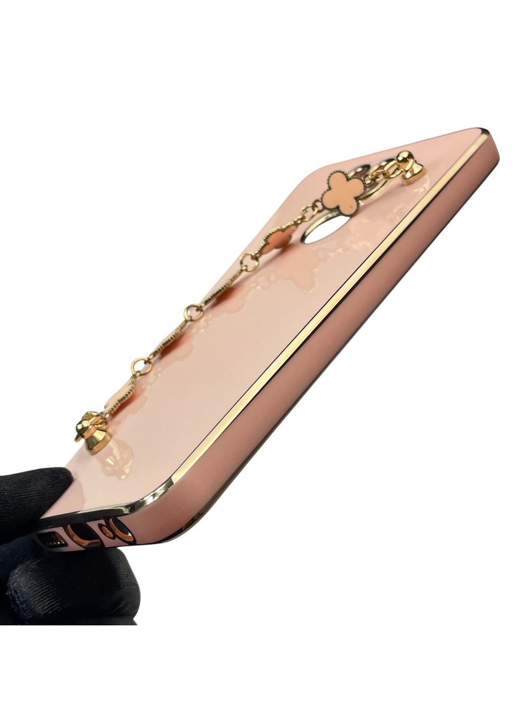 Чехол для телефона Redmi Note 9 женский с ремешком и украшениями и золотой окантовкой на сяоми редми нот 9 пудровый gs1 Xiaomi (366235462)