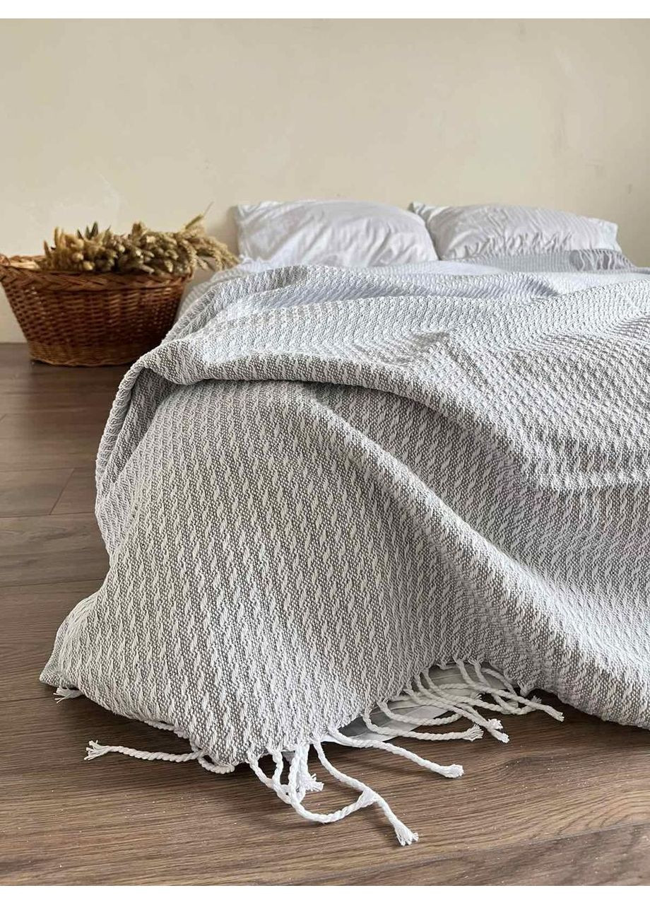 Плед Latvia бавовняний з китицями сірий Lanavitta (361852546)