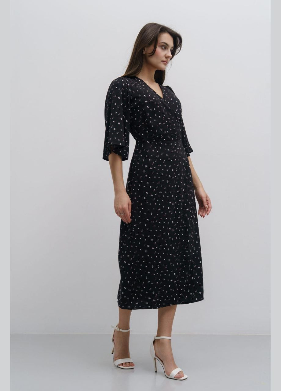 Черное повседневный женское летнее платье SK с цветочным принтом