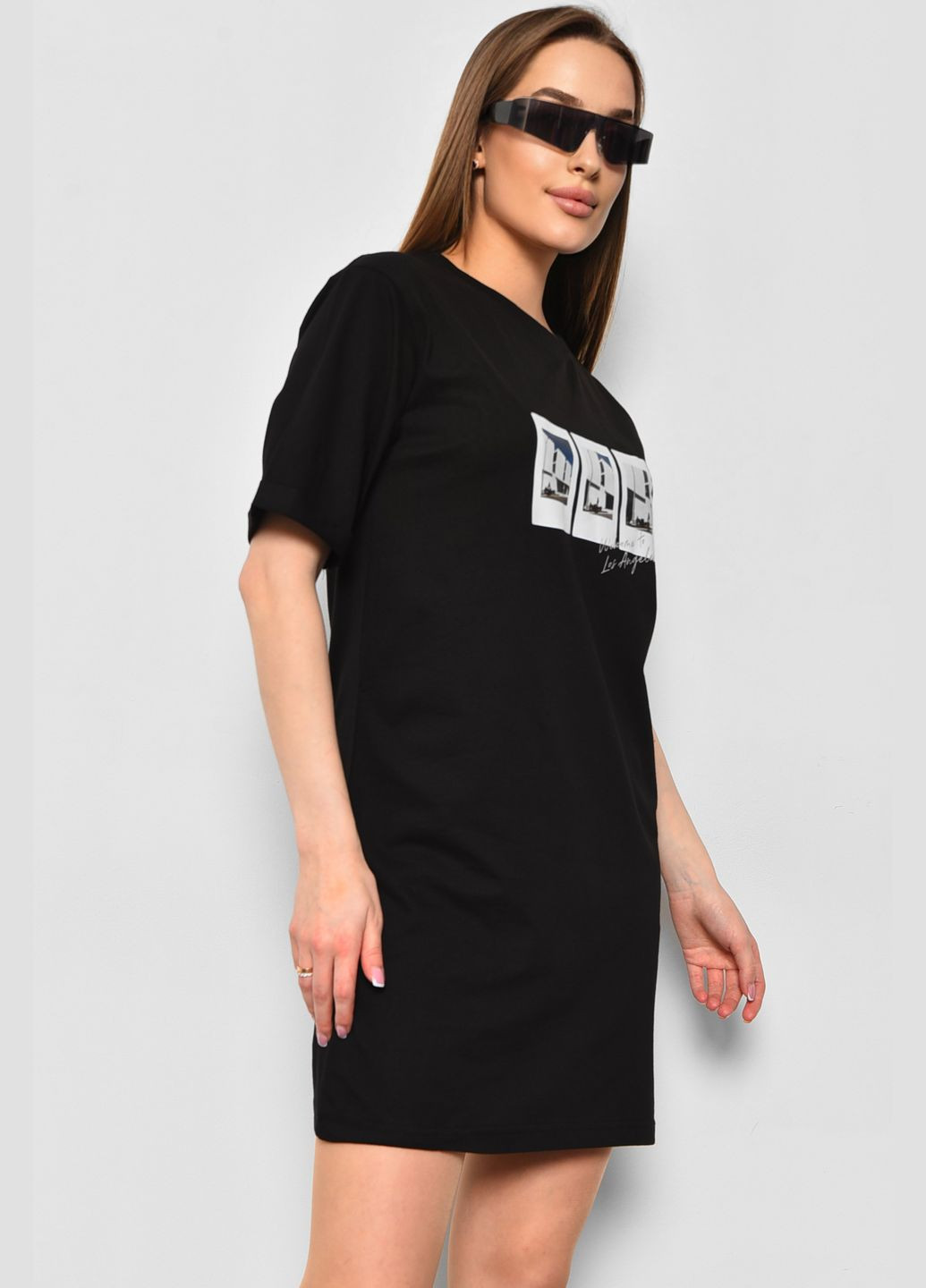 Туника женская из ткани лакоста черного цвета Let's Shop (290981432)