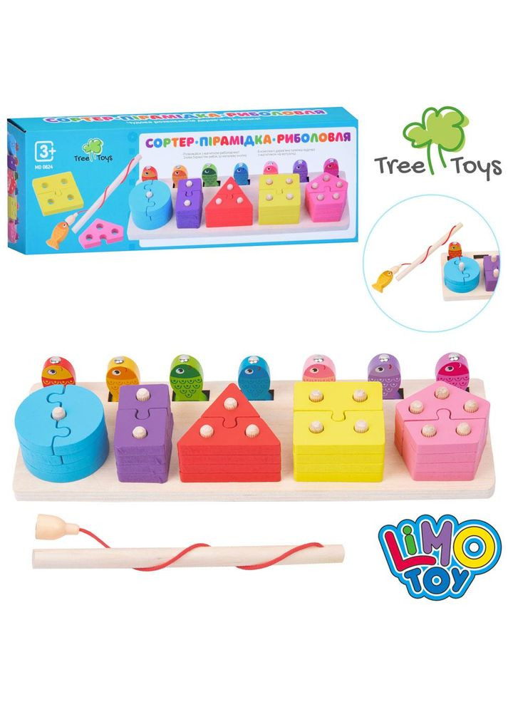 Деревянная игрушка Геометрика фигуры-пазлы, рыбалка (магнитная, 1 удочка, рыбки 7шт) MD 0824 No Brand (315798970)