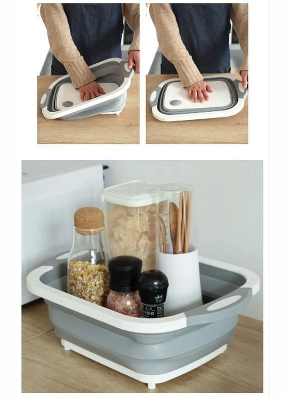 Силіконова багатофункціональна складана обробна миска 3 в 1 Біло-сірий Chopper (365752159)