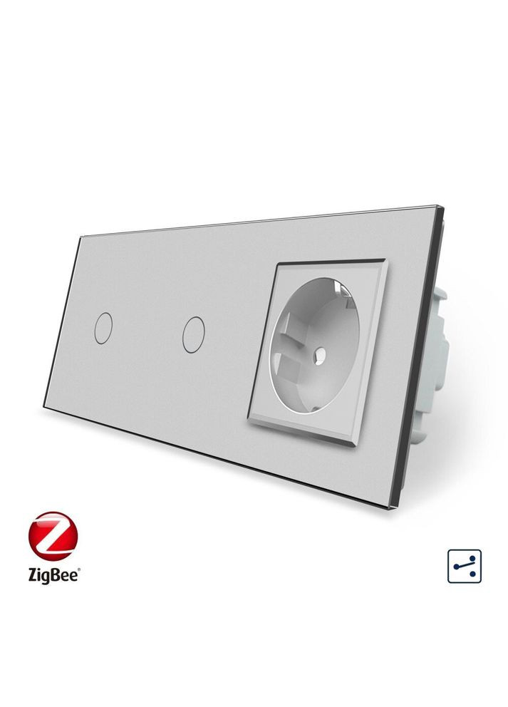 Умный сенсорный проходной/перекрестный выключатель 2 сенсора (1-1) 1 розетка стекло (VL-C701SZ/C701SZ/C7C1EU-15) Livolo (371777510)