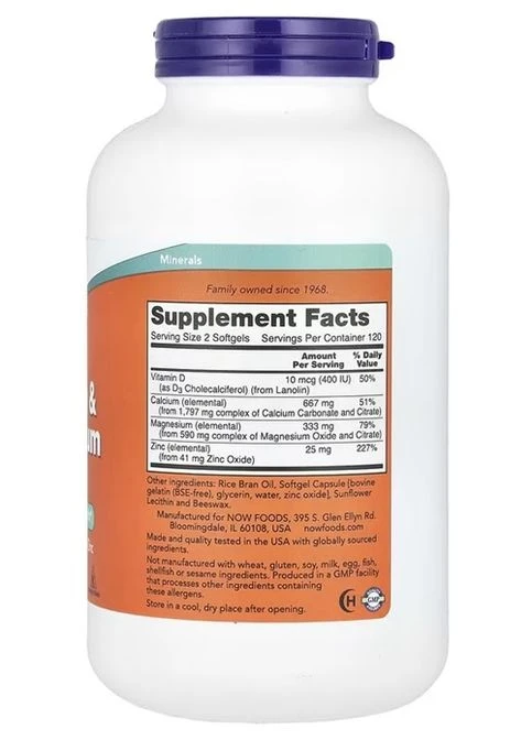Calcium & Magnesium with D3 and Zink 240 Softgels Now Foods (362418998)