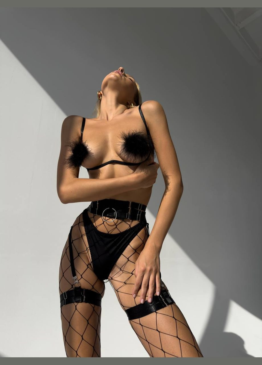 Чорний демісезонний еротичний комплект нижньої білизни жіночий No Brand