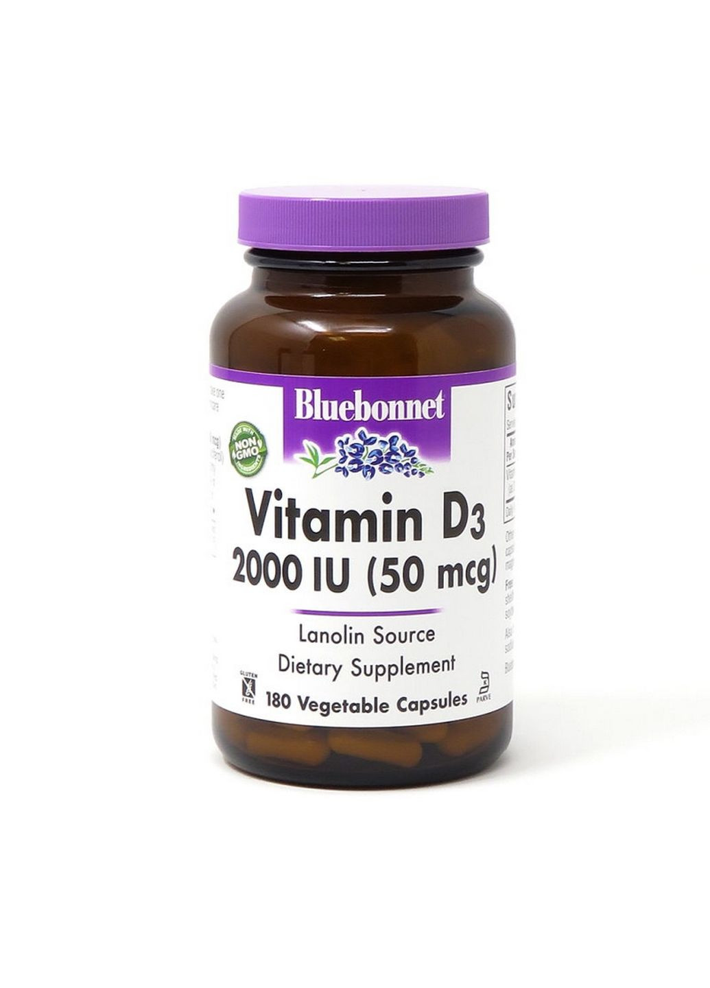 Витамины и минералы Vitamin D3 2000 IU, 180 вегакапсул Bluebonnet Nutrition (293339944)