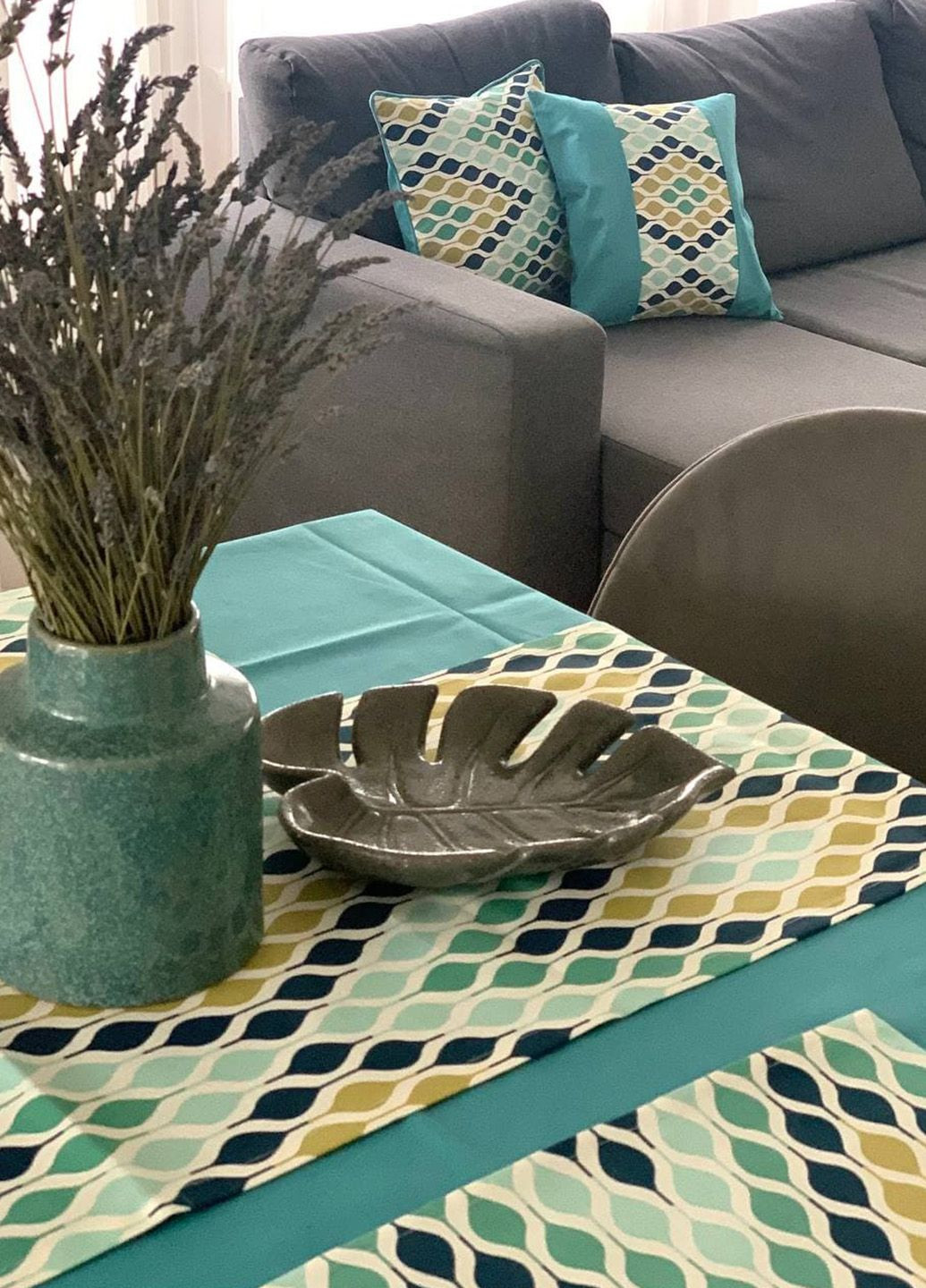 Комплект для сервірування Ромбики скатертина 110х150см 1шт раннер 37х164см 1шт прихватка 1шт бірюзовий (10_6с) Firanka Abstract (331770686)