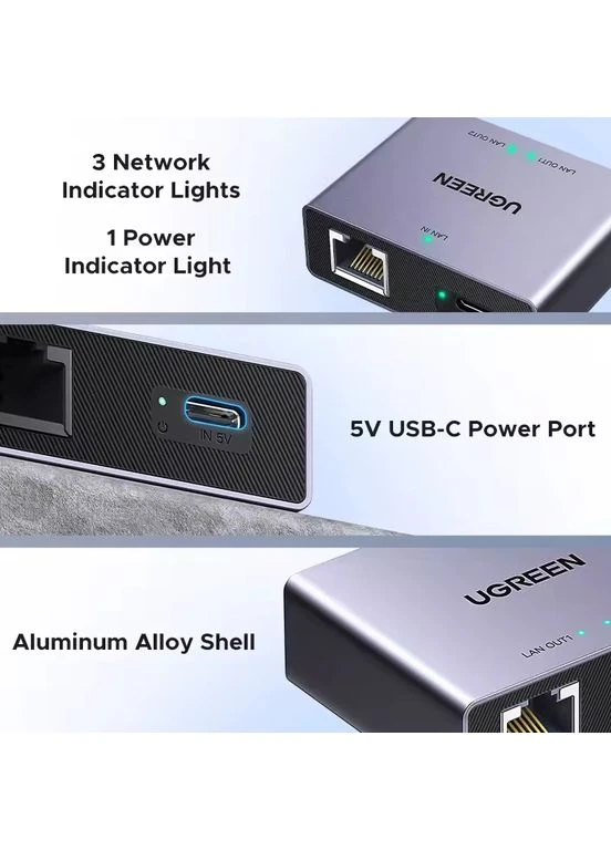 Мережевий спліттер розгалужувач RJ45 NW301 1 to 2 Ethernet Splitter 1000Mbps Grey (35598) Ugreen (392964897)