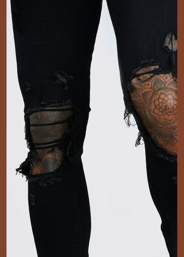 Черные демисезонные скинни джинсы Super Skinny Jeans With Distressing MZZ40205 Boohoo