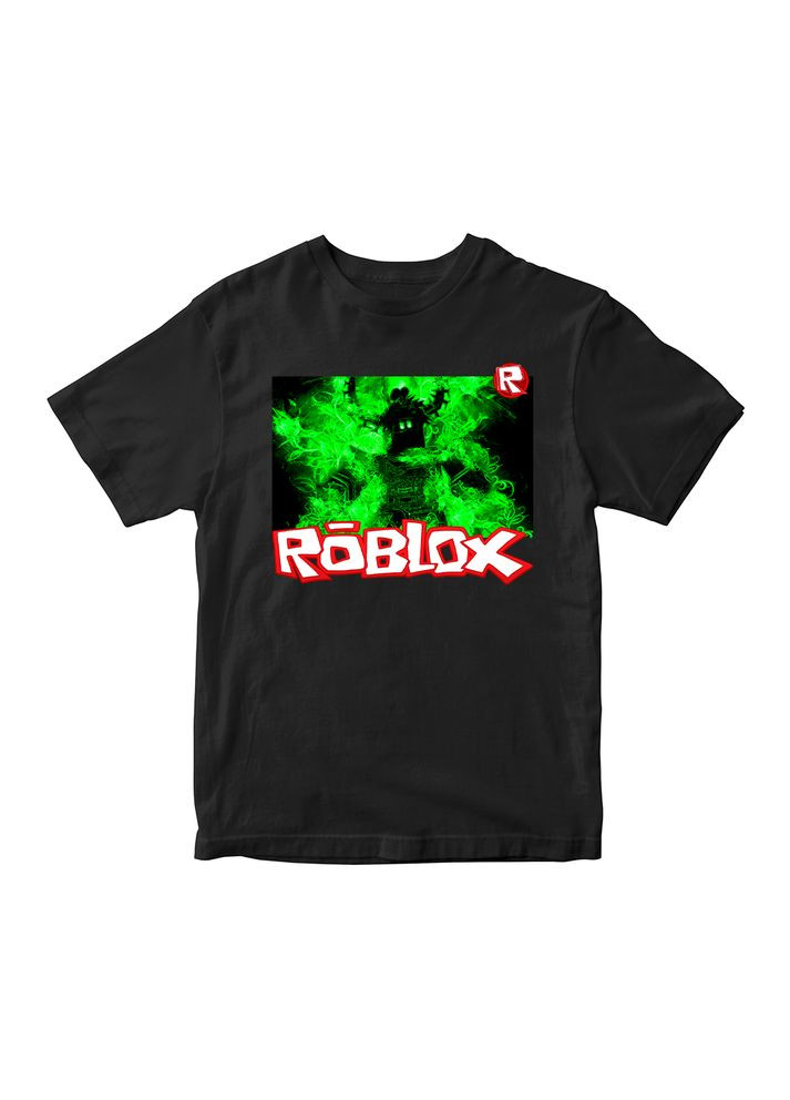 Черная демисезонная футболка черная с оригинальным принтом онлан игры roblox "персонаж в зеленом огне. roblox. роблокс" Кавун футболка
