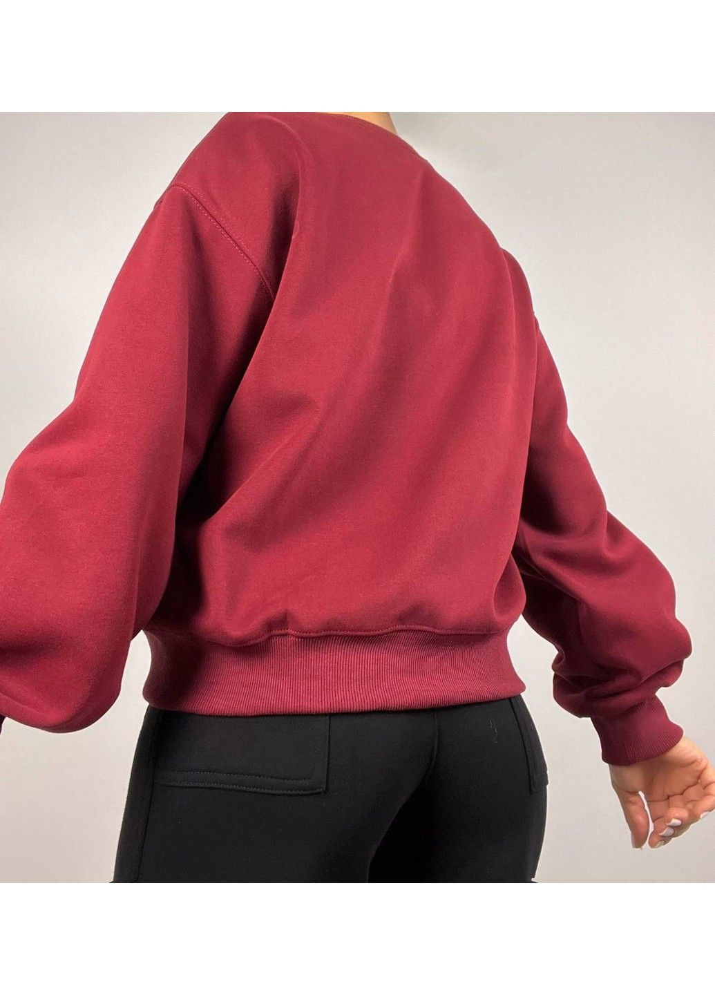 Бордовый свитшот женский a-n 25057 с рисунком мишкой впереди оверсайз средней длины комфорт one size (316215669)