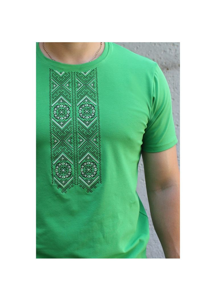 Зелена патріотична футболка вишита чоловіча, чоловічий одяг з вишивкою, футболка-вишиванка, 46 бавовна (301065300)