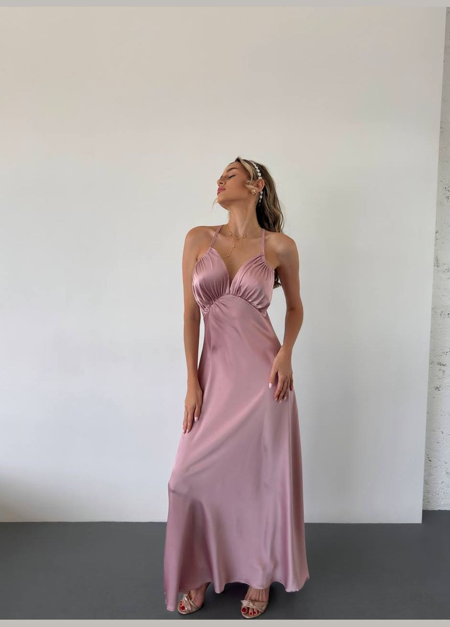 Пудрова кежуал шовкова максі сукня на брітельках а-силует Adelante однотонна