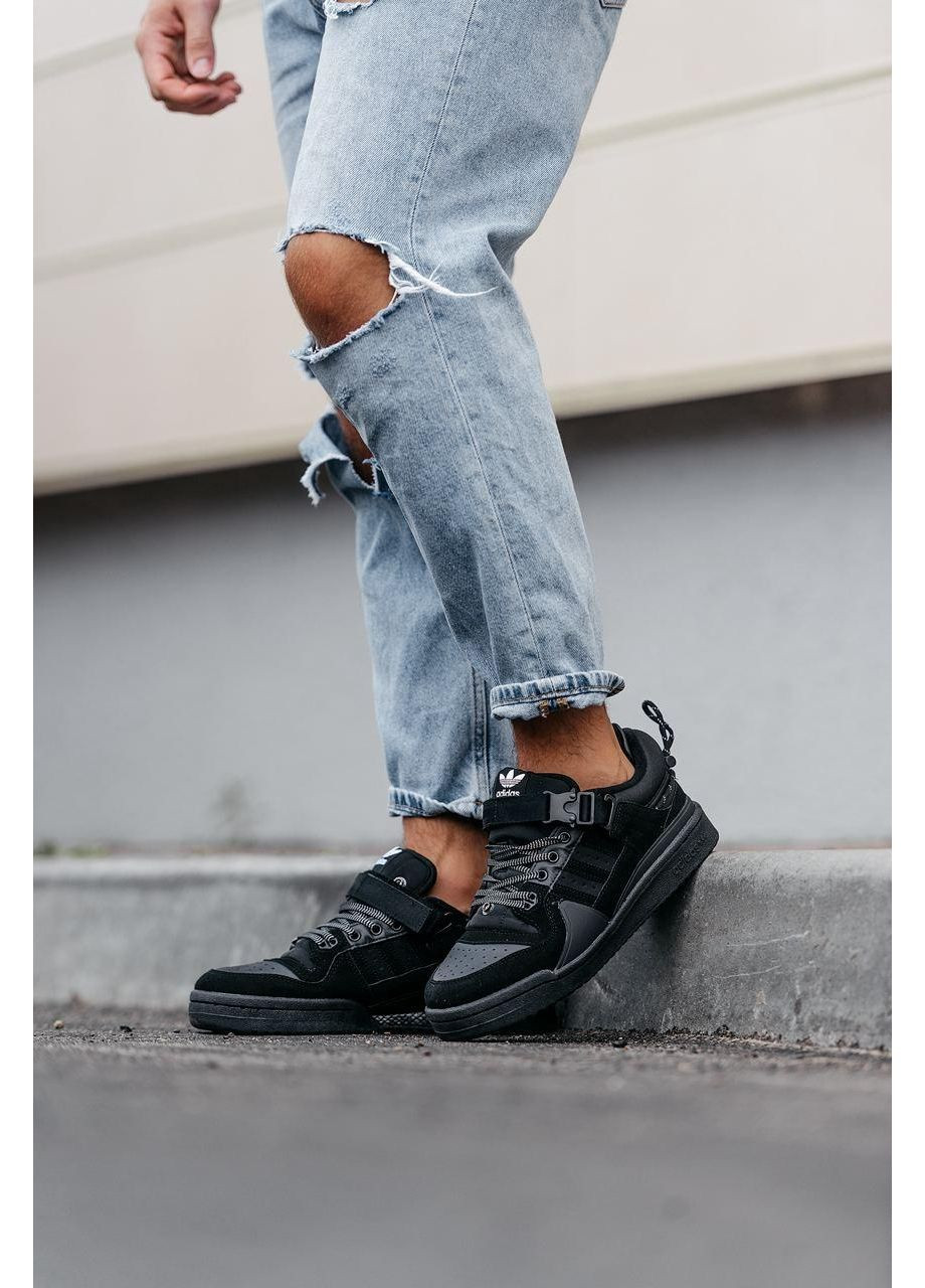 КРОССОВКИ ЖЕНСКИЕ ADIDAS FORUM X BAD BUNNY BLACK АДИДАС ФОРУМ БЕД БАННИ No Brand чёрные демисезоны (368888169)
