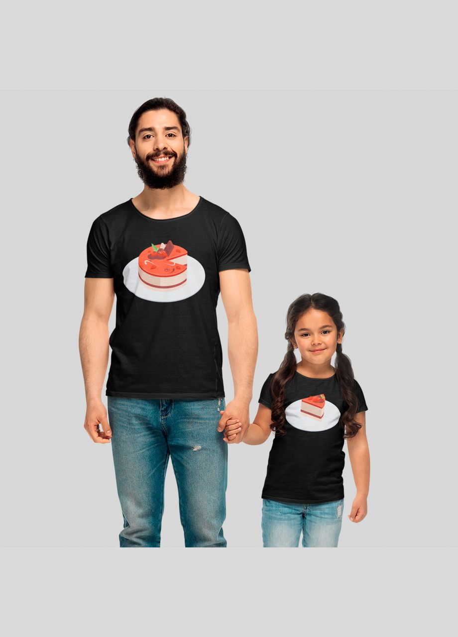 Парные черные футболки Family Look Папа и дочь с оригинальным принтом "Торт и кусочек торта" Кавун футболка (316304907)