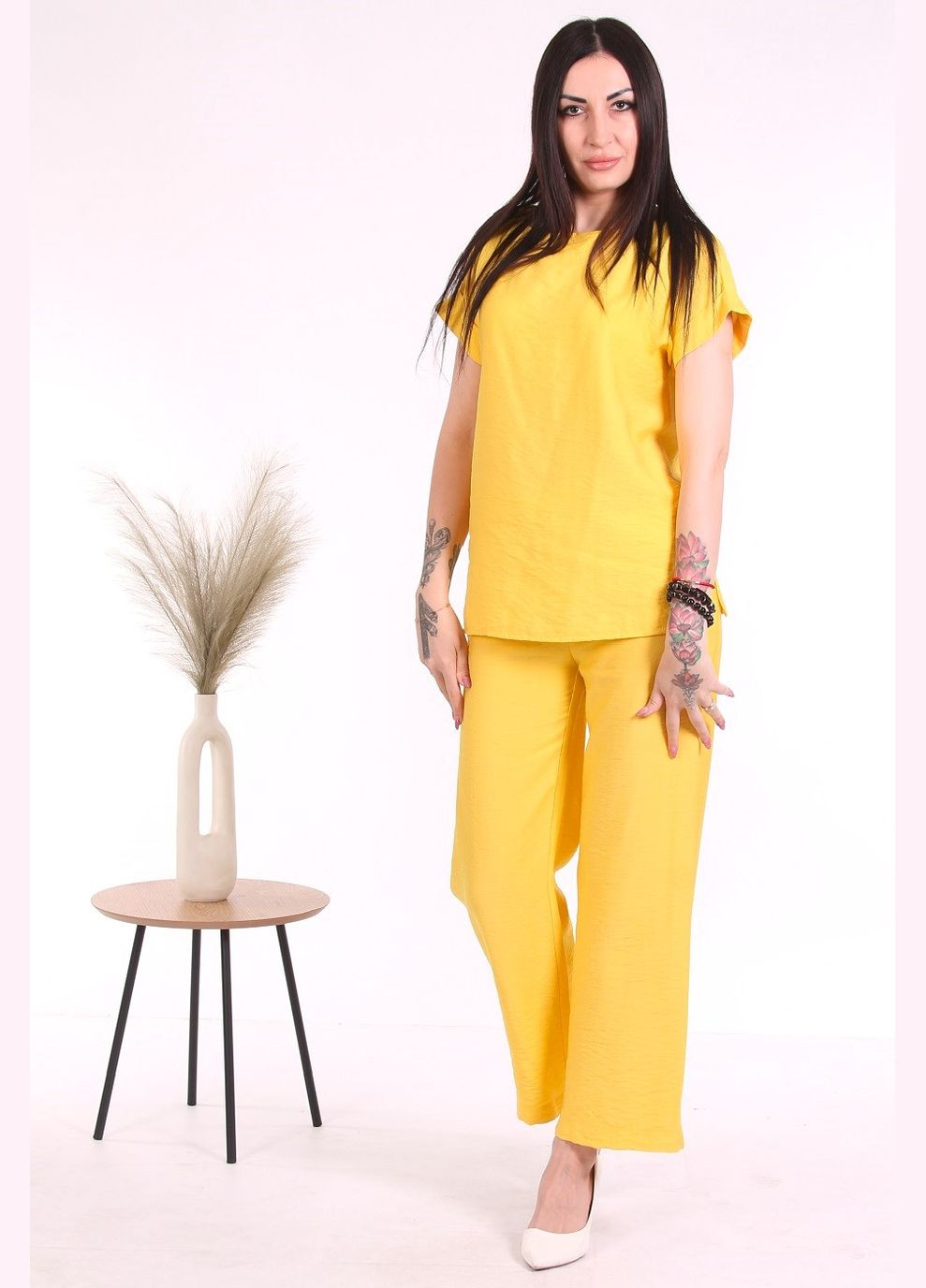 Костюм двійка базовий жіночий 0541 льон жатка жовтий Актуаль (330258144)