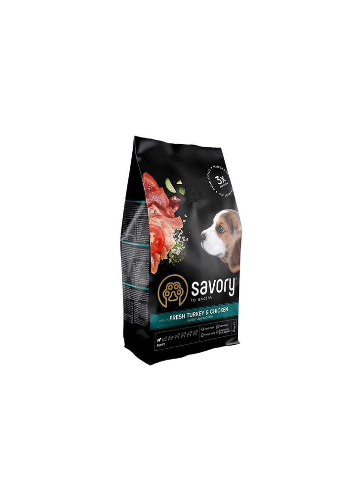 Сухий корм Puppy для цуценят усіх порід, зі свіжою індичкою і куркою, 3 кг Savory (345743090)