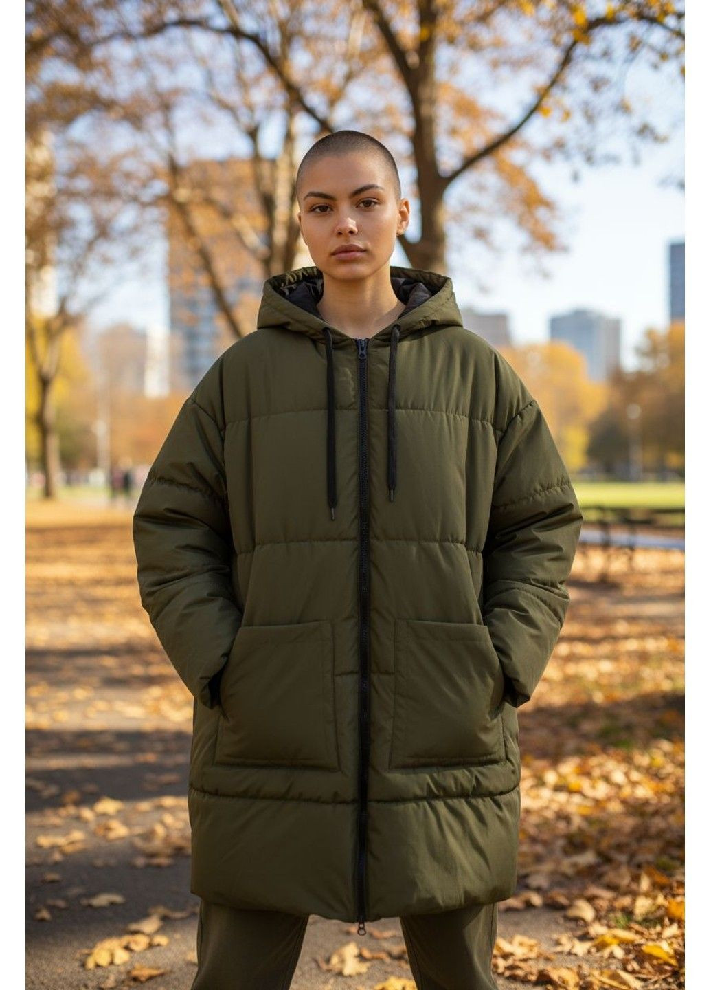 Оливковая (хаки) зимняя женская утепленная куртка оверсайз н&м (58595) xs хаки H&M
