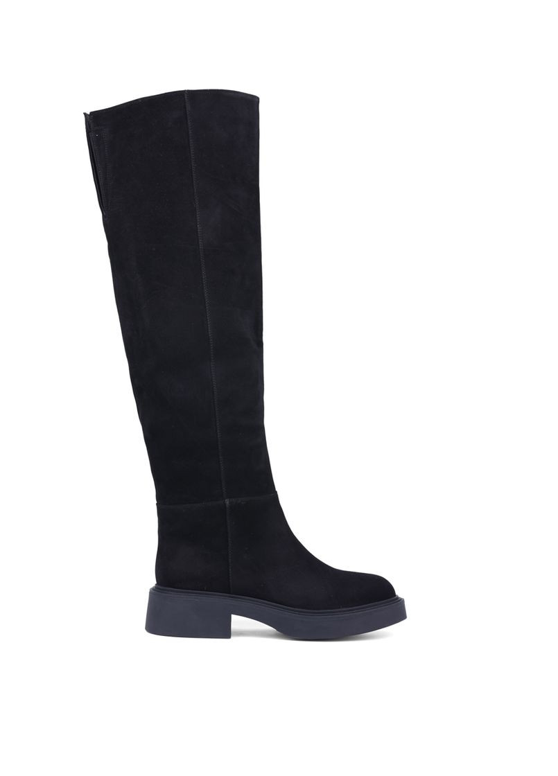 Черные осенние женские ботфорты 877x-2103-c49 черный велюр Attizzare