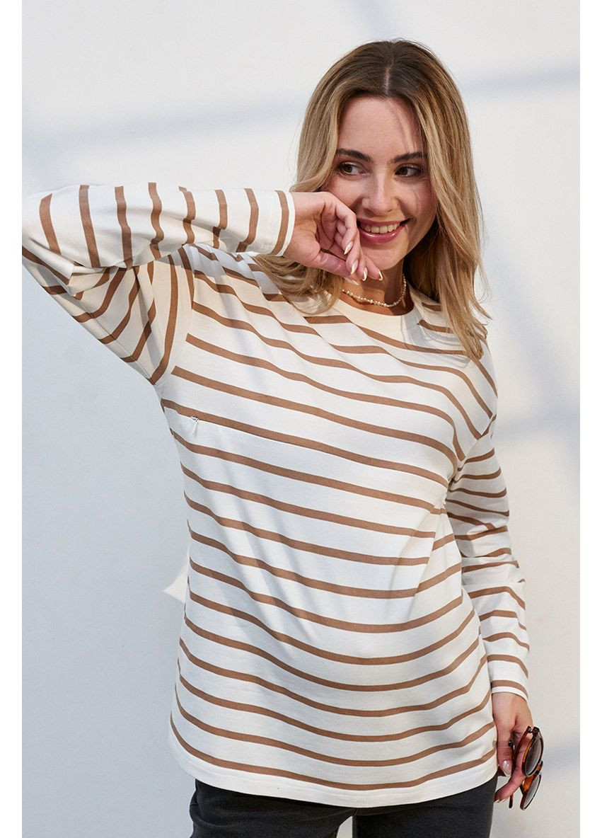 Трикотажний молочний лонгслів для вагітних та годуючих в смужку Юла мама (352539044)